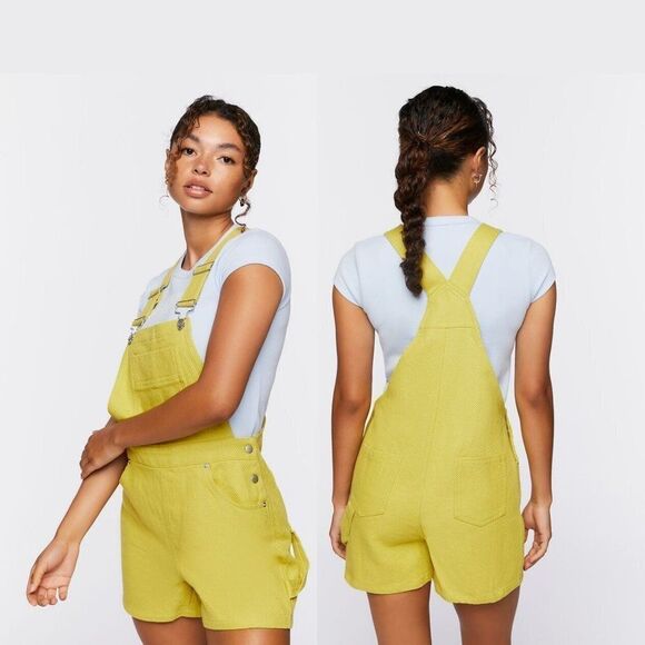 Forever 21 Women's Denim Overall Shorts 100% Cotton Beach Yelllow Medium NWT - Picture 5 of 7